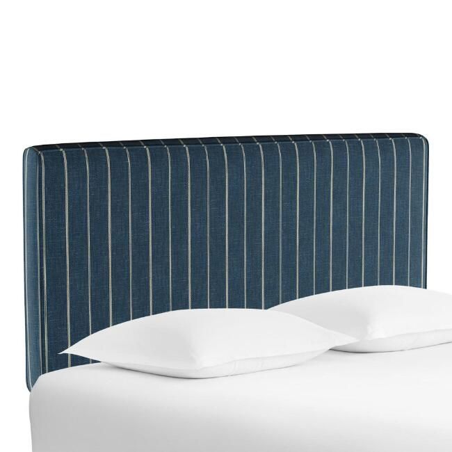 Indigo Blue Stripe Loran Upholstered Headboard | World Market