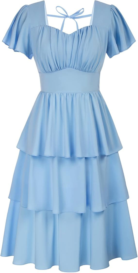 Belle Poque Women's Vintage Square Neck Dress 2026 Summer Short Sleeve Layered Tiered Ruffle A-li... | Amazon (US)