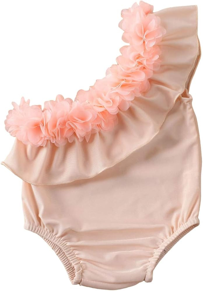Toddler Baby Girl One-Shoulder One-Piece Swimsuit Swimwear Ruffled Lace Floral Bathing Suit Beach... | Amazon (US)