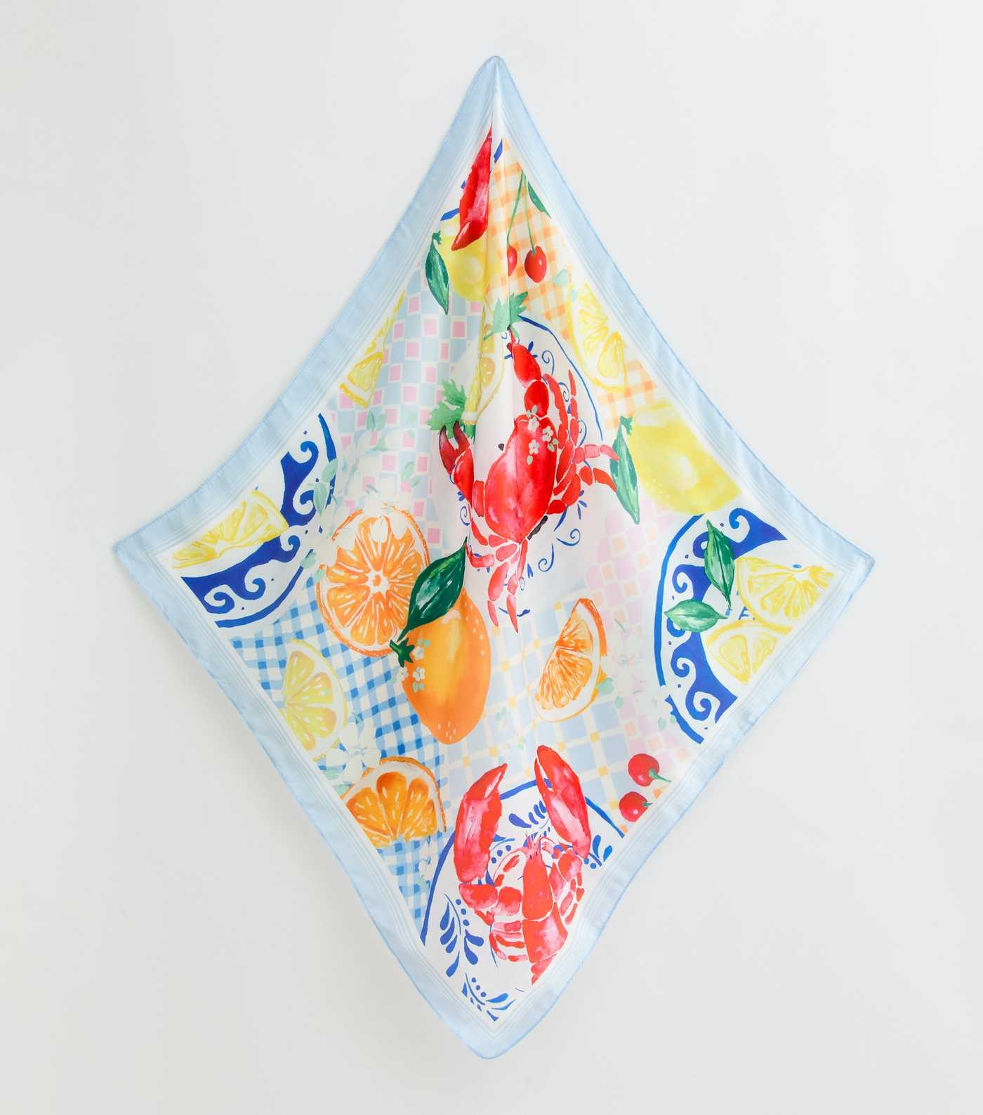 Blue Fruit and Crab Print Satin Scarf | New Look | New Look (UK)