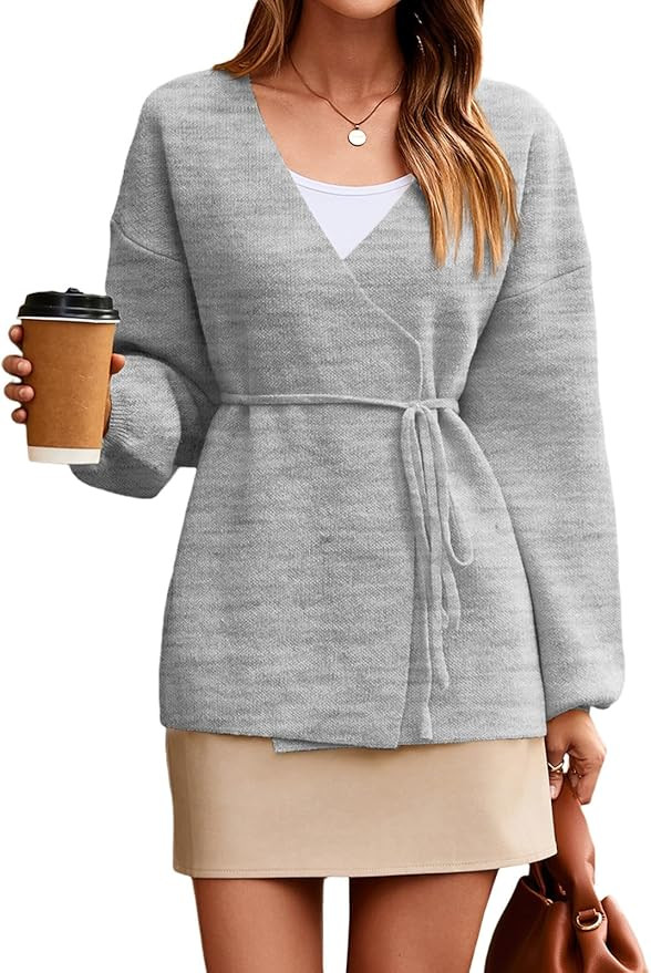 Saodimallsu Womens Wrap V Neck Cardigan Sweaters Tie Front Long Sleeve Soft Knit Dressy Work Fall... | Amazon (US)