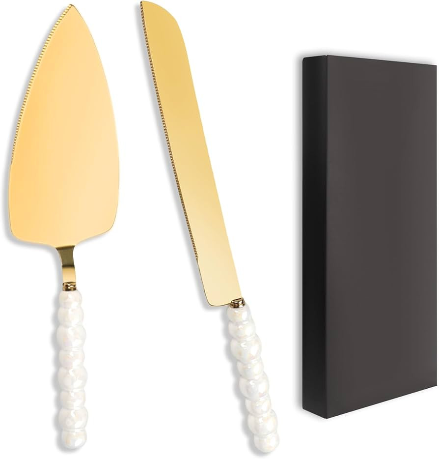 Wedding Cake Knife and Server Set Elegant Ceramic Pearl Handle Cake Cutting Set Thickened Stainle... | Amazon (US)