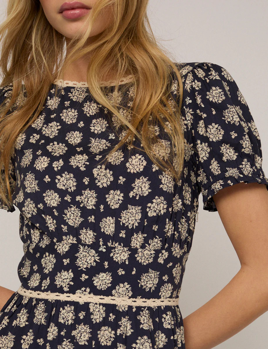 Navy Floral Dara Midi Dress | Nobody's Child