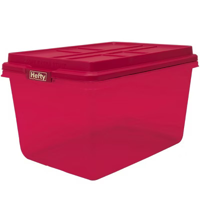 Hefty 72qt Hi-Rise Tinted Storage Box Red Lid with Latch and Gold Foil | Target