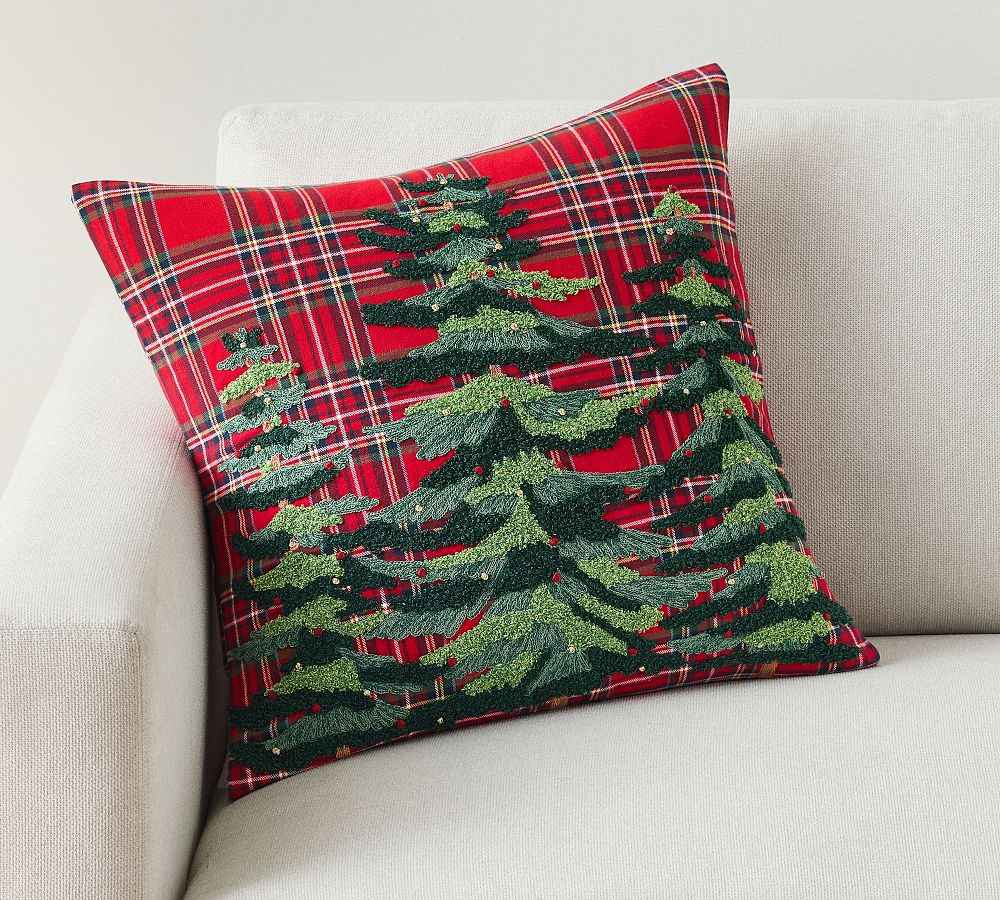 Elliot Tree Plaid Embroidered Pillow | Pottery Barn (US)