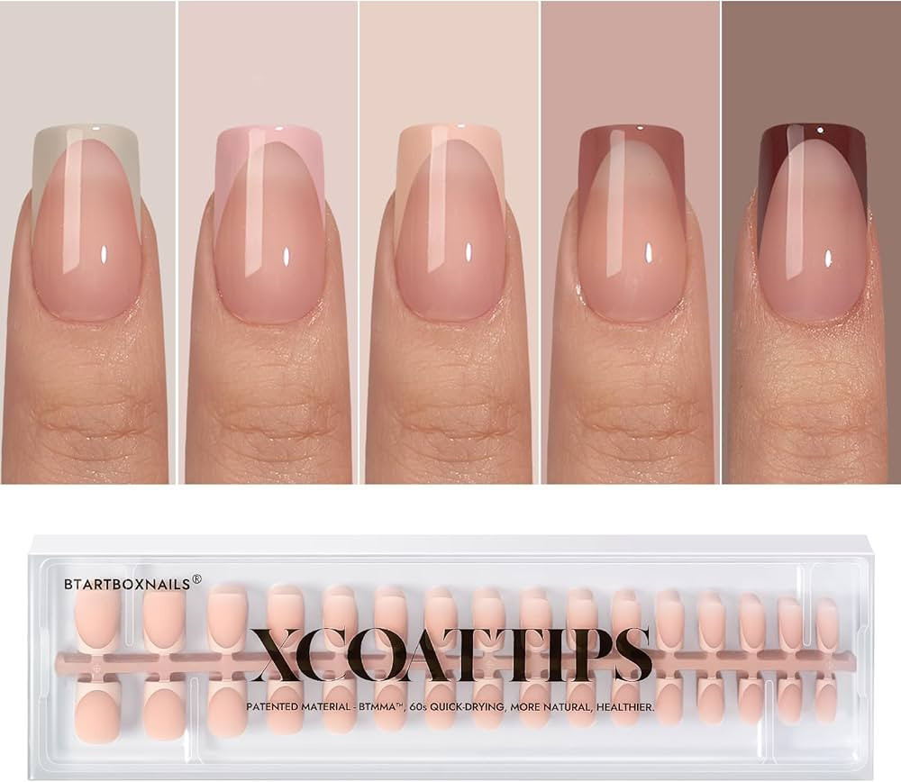 BTArtboxnails XCOATTIPS Press on Nails - French Tip Press on Nails Short Square, Skin Tones Soft ... | Amazon (US)