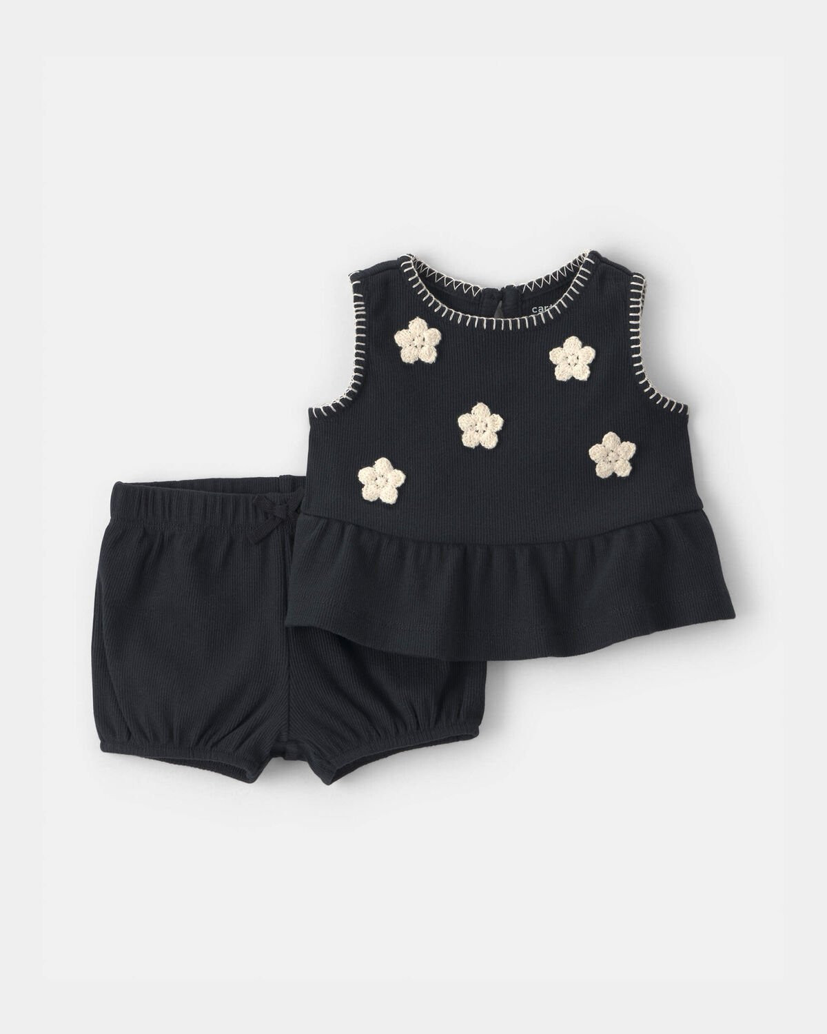 Baby Girl 2-Piece Floral Embroidered Top & Short Set - Black | Carter's Inc