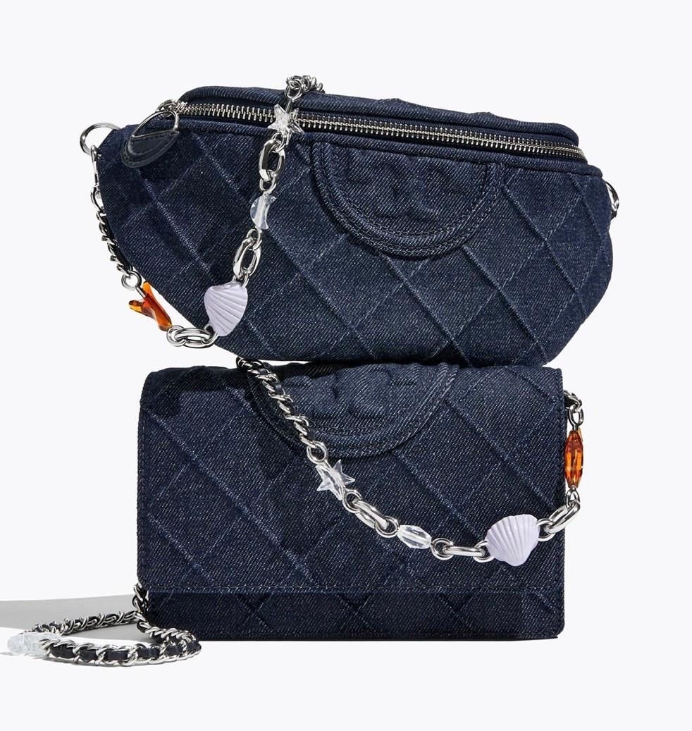 FLEMING DENIM CHARM BELT BAG

made of soft denim with pintucks in a diamond pattern, finished with charms: a star, moon, shell, coral and our iconic Double T. The adjustable leather strap and chain are interchangeable and can be worn crossbody

#LTKootd #LTKWorkwear #LTKTravel