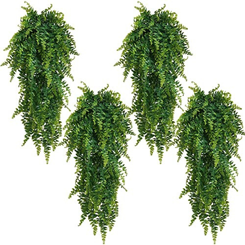 Faux Hanging Plant,4 Pcs Fake Plants Fake Fern Wall Artificial Plants Fake Ivy Faux Greenery Plants for Patio Porch Indoor Outdoor UV Resistant Plastic Plants Decor (4 Pcs Faux Ferns) | Amazon (US)