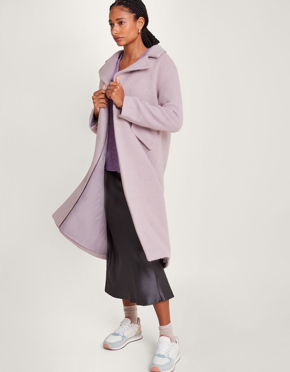 Jenny Brushed Wool Smart Coat with Recycled Polyester Pink | Monsoon (UK)