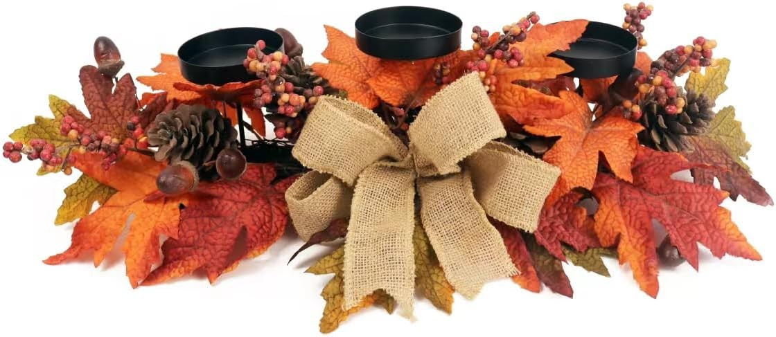 Fall Centerpiece Table Decorations, Thanksgiving Tabletop Maple Leaf Centerpiece with 3 Candle Ho... | Amazon (US)