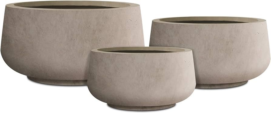 Kante 21.6",16.9",and 12.5" Dia Round Weathered Concrete Elegant Planters (Set of 3), Outdoor Ind... | Amazon (US)