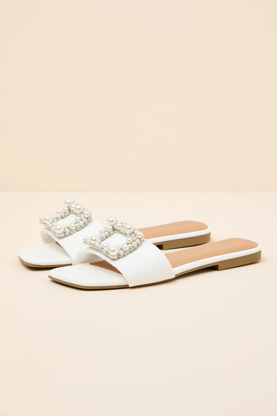 Lucinda White Pearl Slide Sandals | Lulus