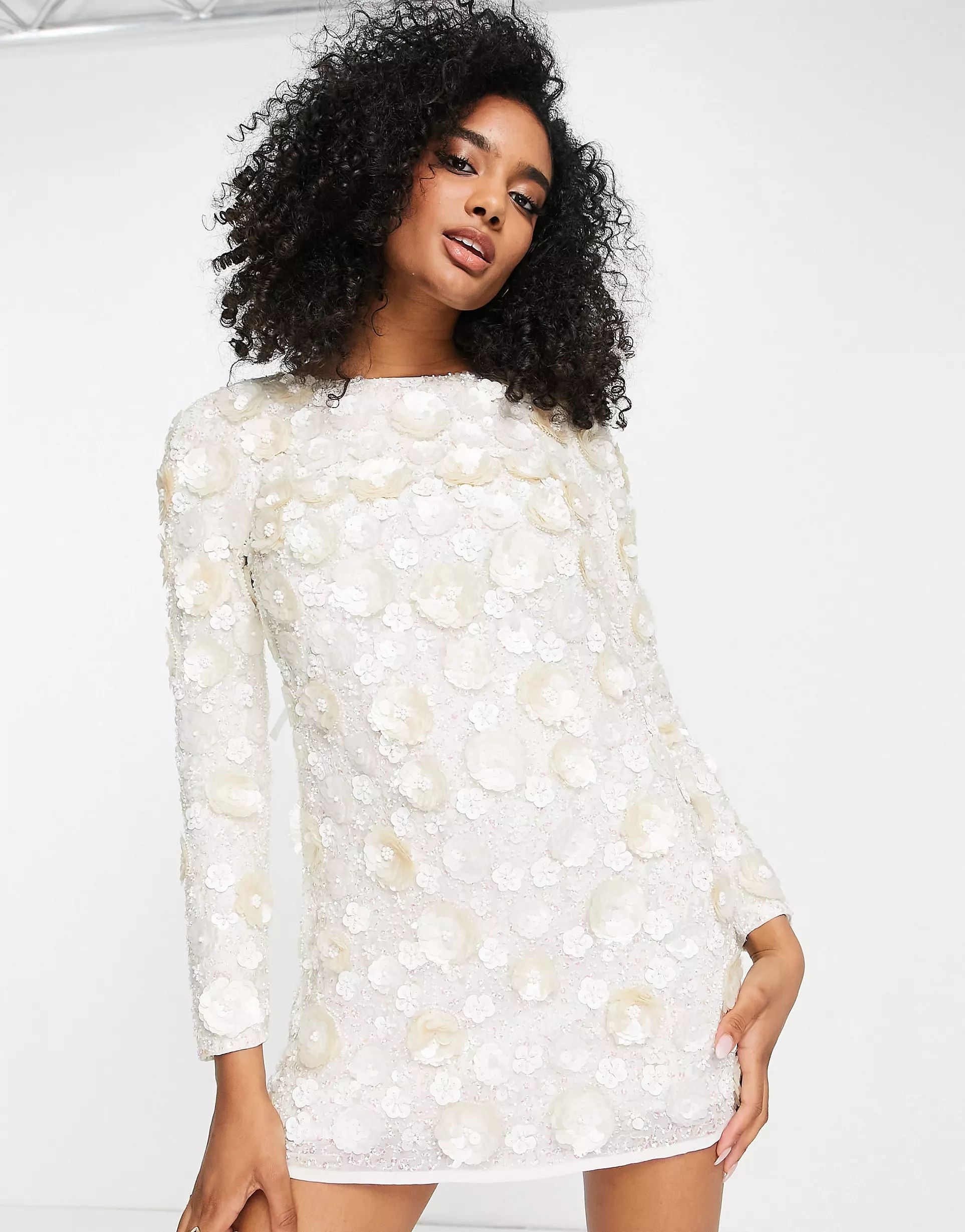 ASOS DESIGN floral embellished mini shift dress | ASOS (Global)