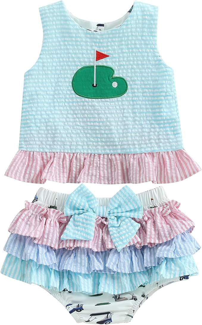 Toddler Baby Girl Golf Outfit 6 9 12 18 24 Months Summer Clothes Sleeveless Ruffle Tank Tops + Tu... | Amazon (US)