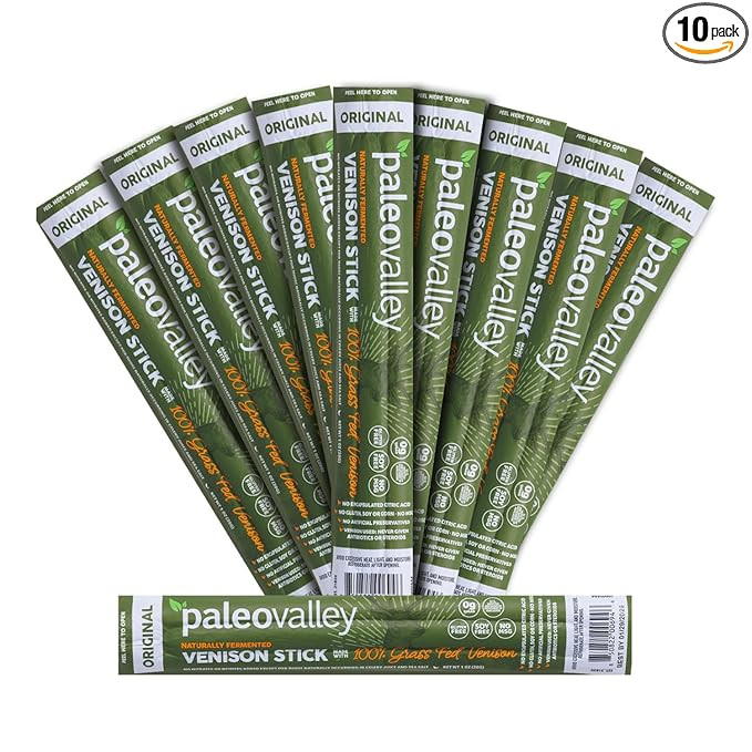 Paleovalley 100% Grass Fed Venison Sticks – 10 Pack – Keto-Friendly, High Protein, Low-Calori... | Amazon (US)
