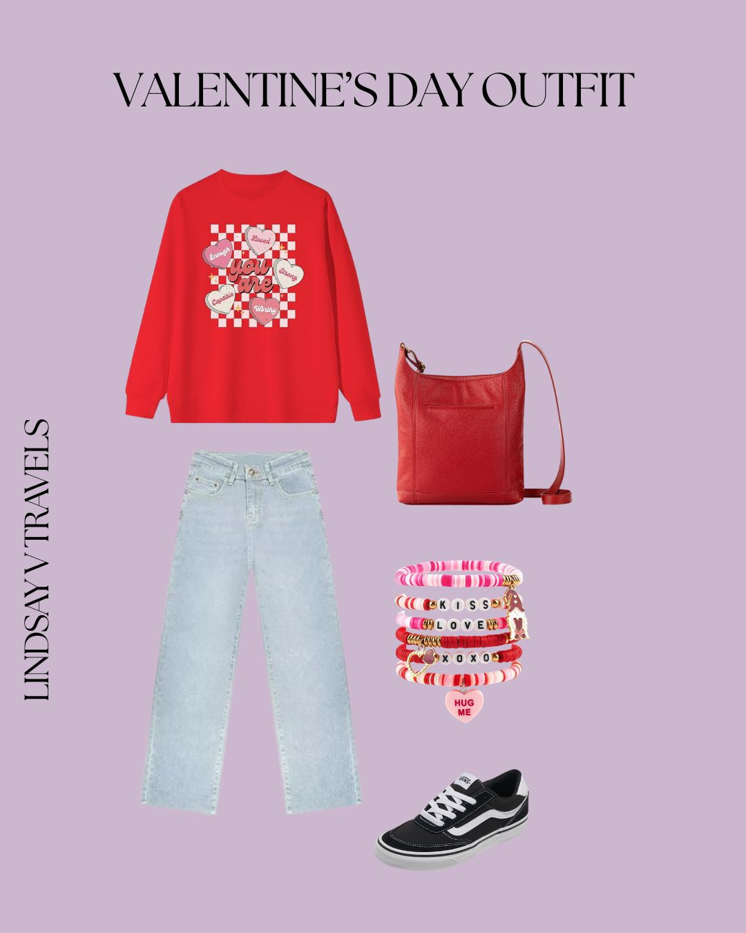 Feeling in love with this Valentine's Day outfit! Check out the graphic sweatshirt, cozy jeans, and classic sneakers. Perfect for a romantic date night or just showing off your style. 💘 

 #LTKValentine #LTKootd #LTKSeasonal