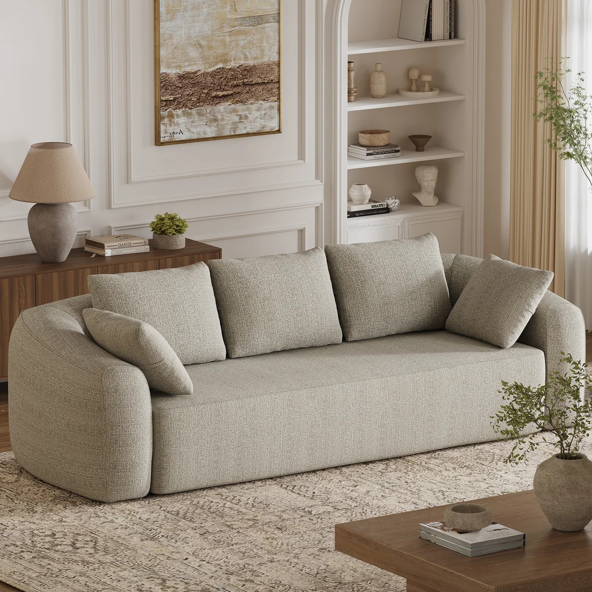 101 Inch Chenille Deep Seat Sofa With Rounded Arms No Assembly Required | Wayfair North America