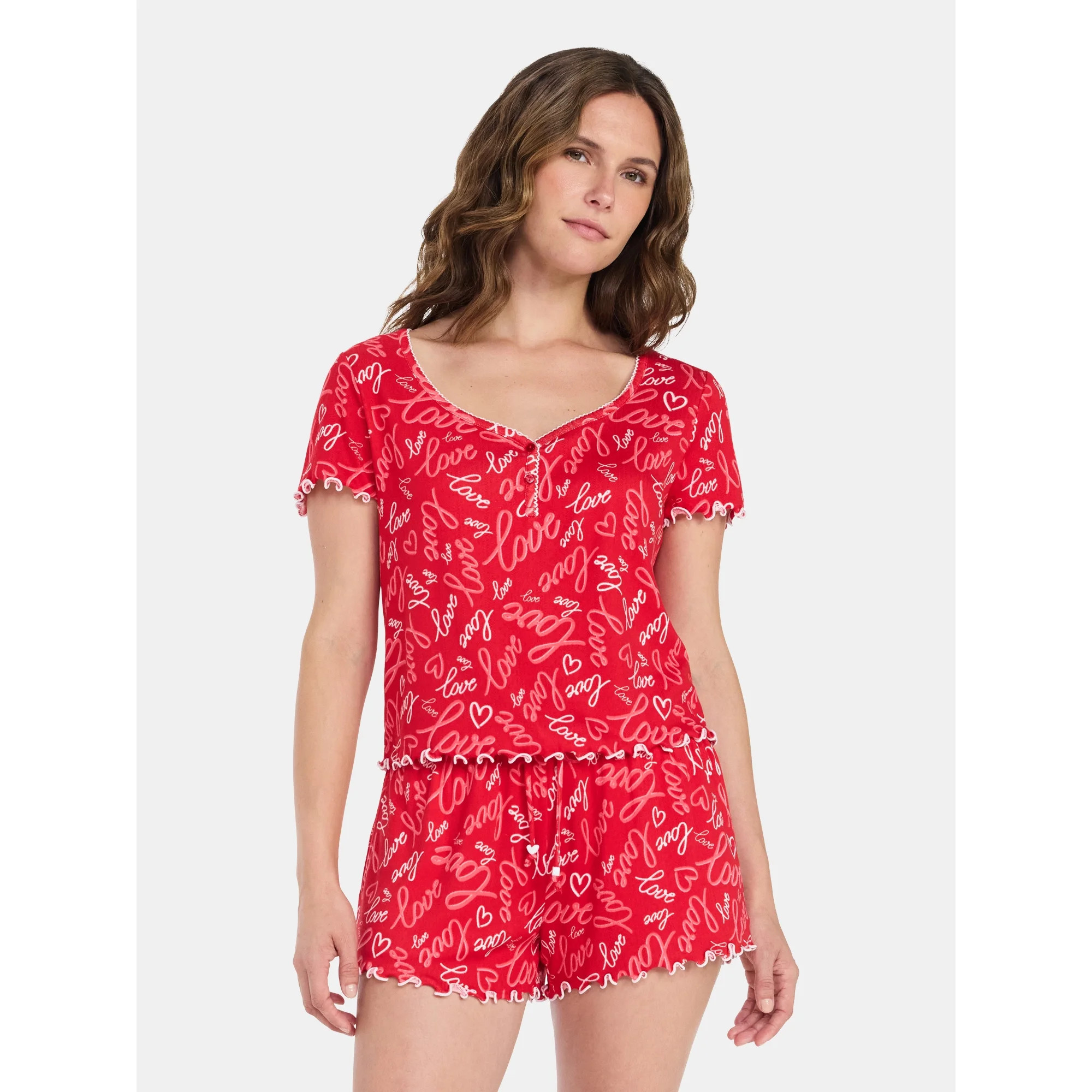Valentine's Day Women's Knit Henley Top and Shorts Pajama Set from Way to Celebrate, 2-Piece, Siz... | Walmart (US)