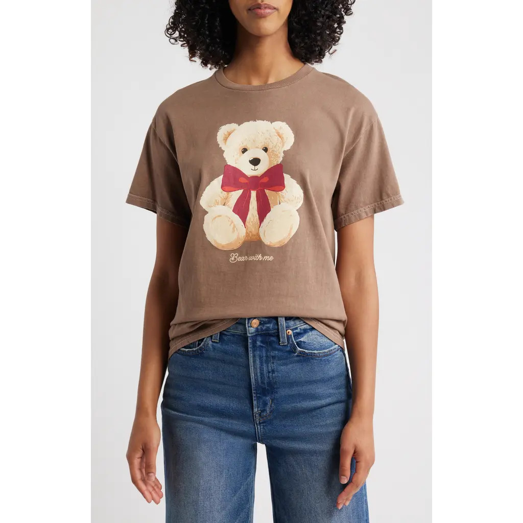 Vinyl Icons Bow Tie Bear Cotton Graphic T-Shirt in Brown at Nordstrom Rack, Size Medium | Nordstrom Rack