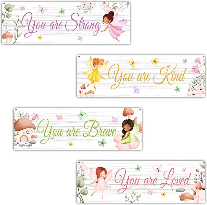 4 Pieces Girls Room Decor, Fairy Bedroom Decor, Pink Flower Little Girl Room Decorations, Inspira... | Amazon (US)