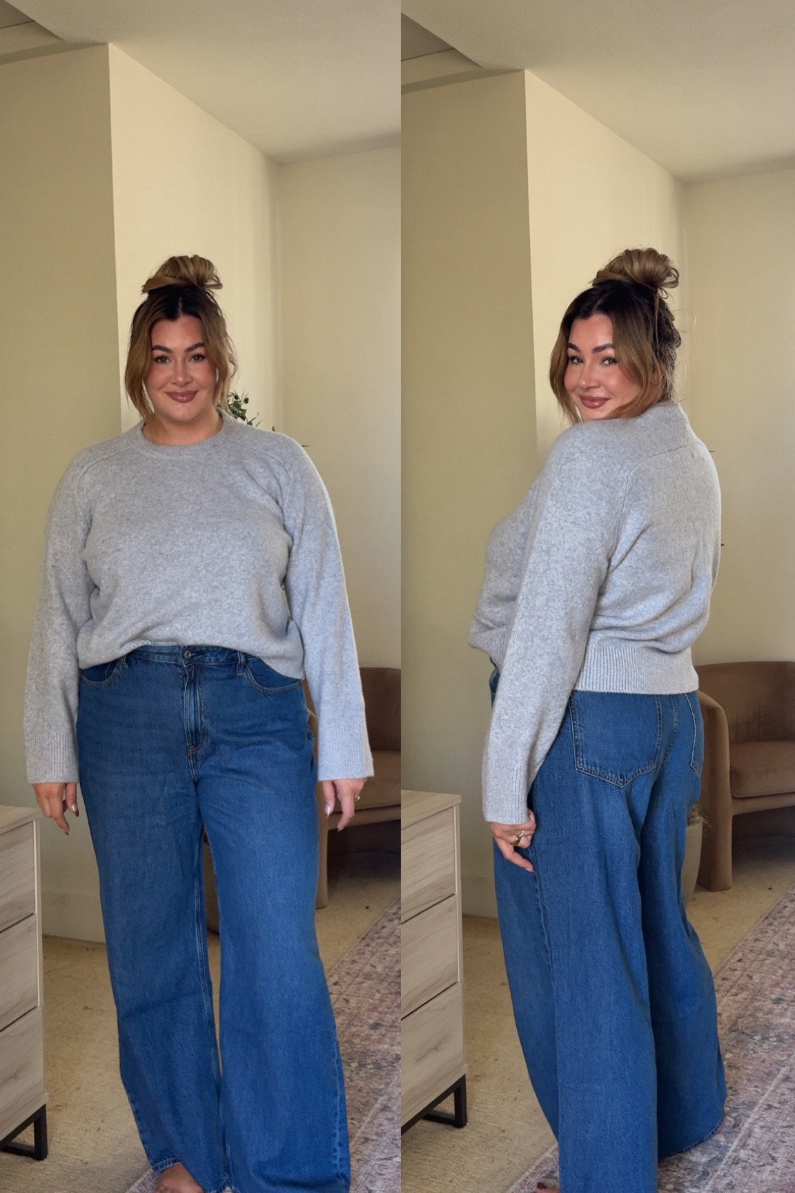 pants are in a size 34 and are in the color dark! sweater is in light grey and I’m wearing a size xl! 

#LTKMidsize #LTKStyleTip #LTKFallSale