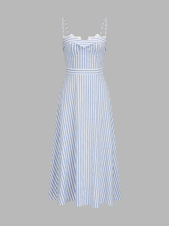 Lace Trim Striped Bustier Slip Dress | Commense