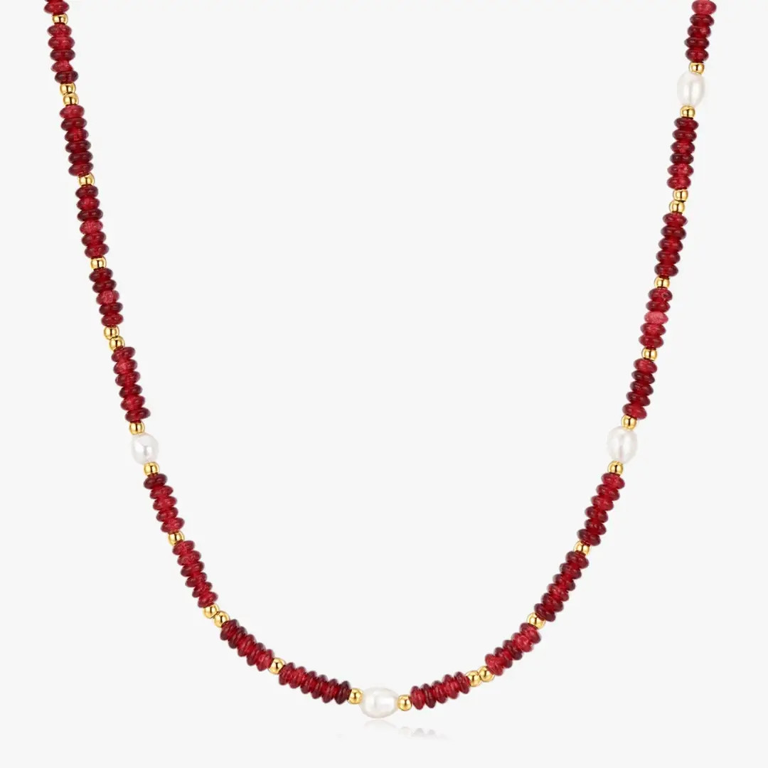 Red Garnet Beads + Pearls Necklace | Flaire & Co.