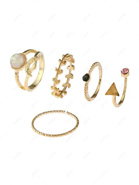 Alloy Faux Gem Triangle Leaf Ring Set | ZAFUL (Global)