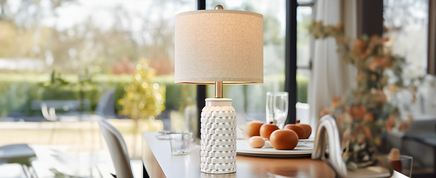 20.5" White Modern Ceramic Bedside Lamp Set of 2 for Bedroom Decor Farmhouse Table Lamp for Livin... | Amazon (US)