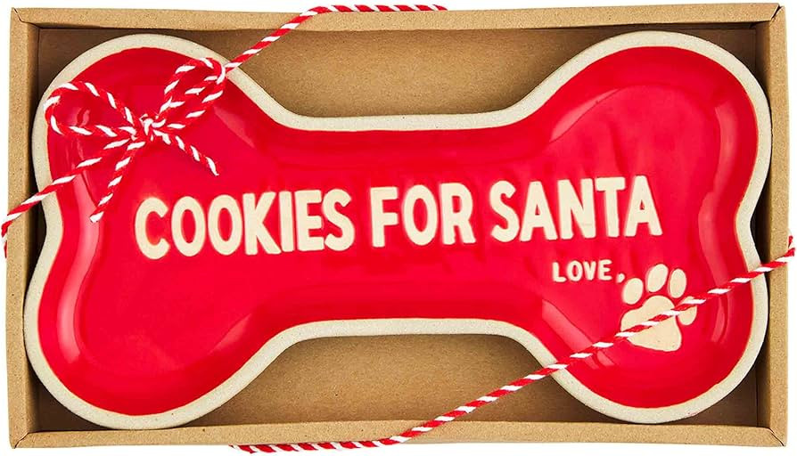 Mud Pie Pet Cookies for Santa Christmas Plate, 4" x 9",Red | Amazon (US)