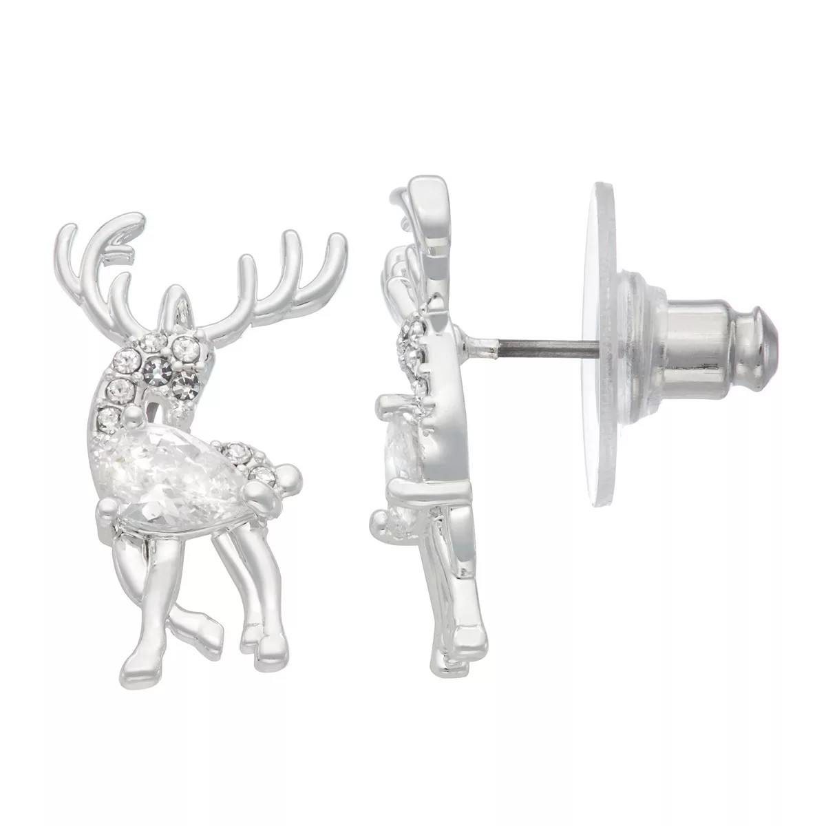 Napier Silver Tone Cubic Zirconia & Crystal Reindeer Stud Earrings | Kohl's