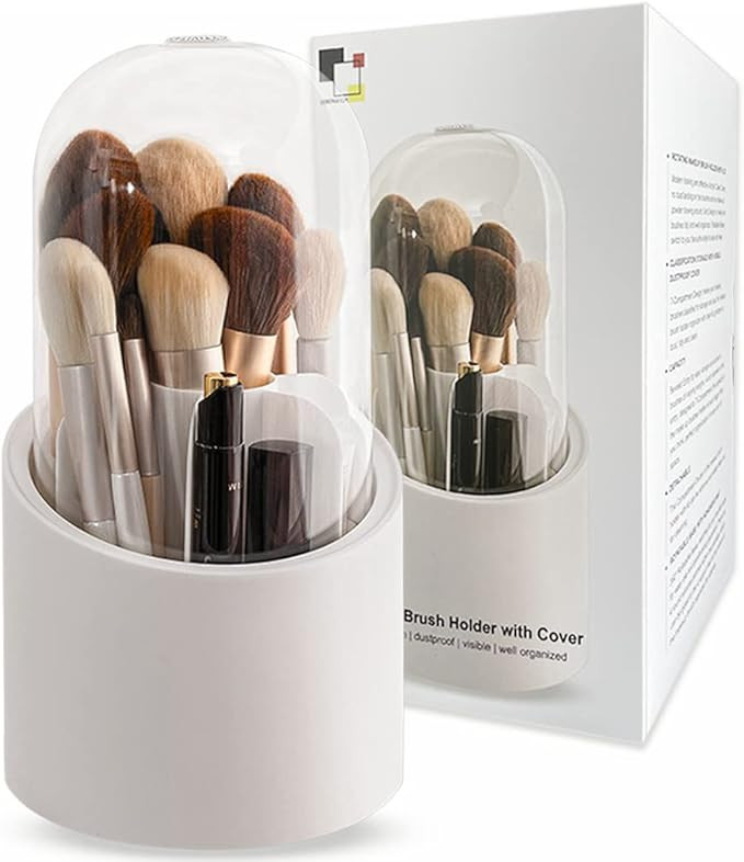 Lebenrich Makeup Brush Holder Organizer with Lid, Rotating Dustproof Make Up Brushes Container wi... | Amazon (US)