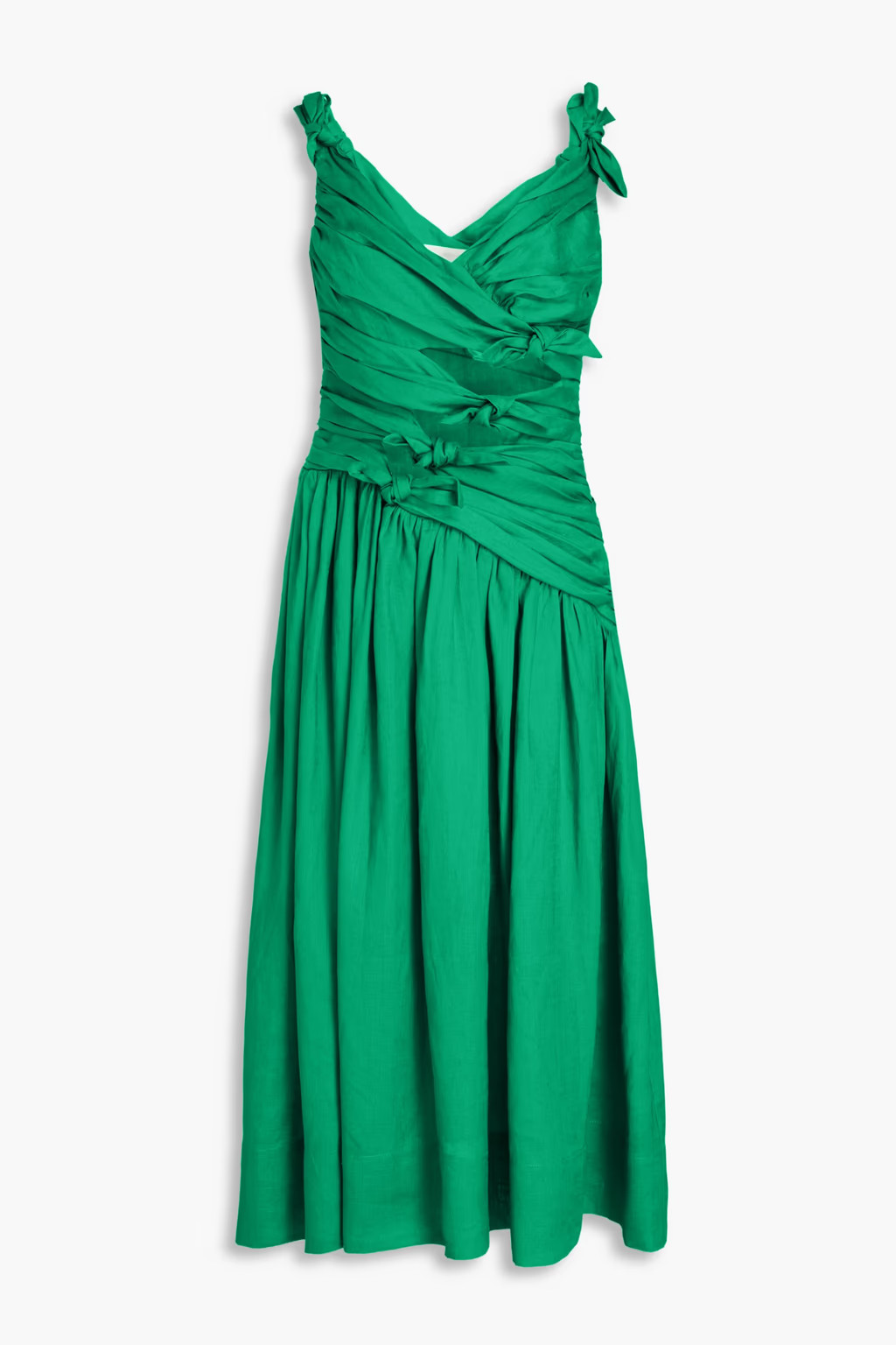 Cutout knotted linen midi dress | The Outnet (US and CA)
