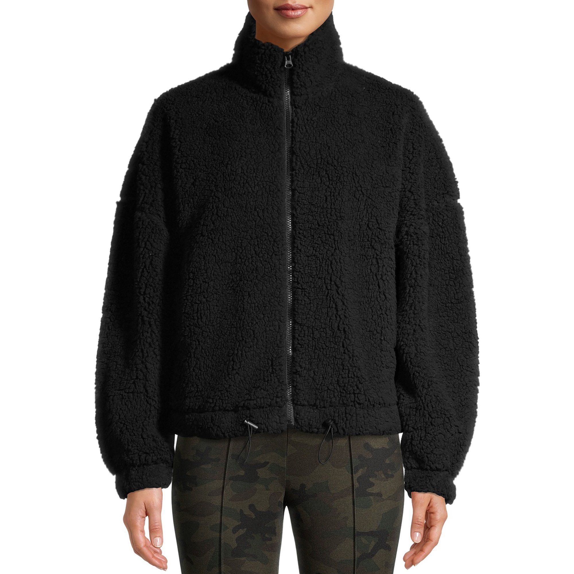 No Boundaries Juniors' Full Zip Cinched Waist Sherpa Jacket | Walmart (US)