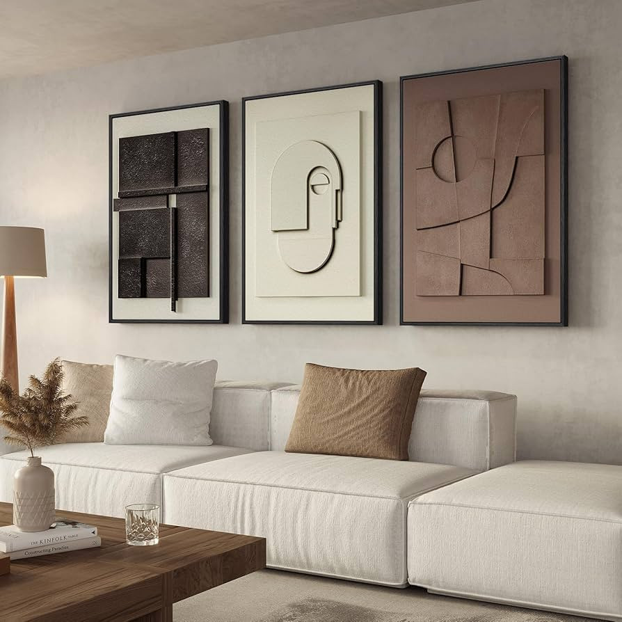Large 3D Textured Framed Abstract Wall Art for Living Room, 3 Piece Modern Paintings Artwork for ... | Amazon (US)