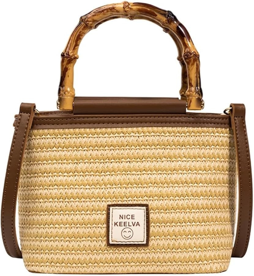Boho Woven Straw Bag Mini Crossbody Purse for Women Faux Bamboo Top Handle Handbag Small Boho Bea... | Amazon (US)