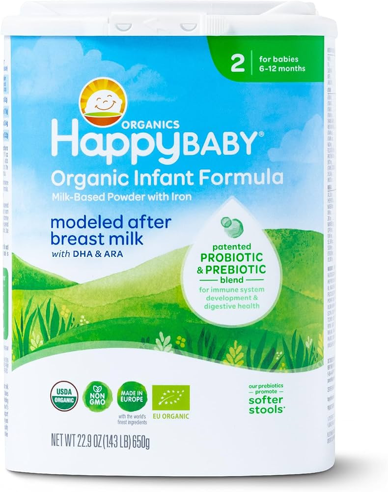 Happy Baby Organics Stage 2 Infant Formula, 6 12 Months, Milk Based Organic Baby Formula Powder w... | Amazon (US)