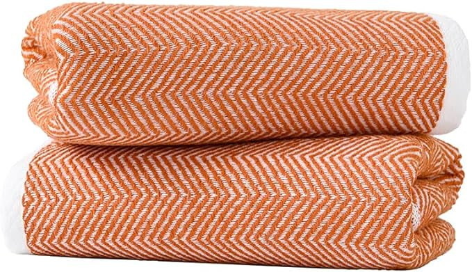 sense gnosis Orange Hand Towel Set of 2 Super Soft 100% Cotton Absorbent Jacquard Striped Pattren... | Amazon (US)