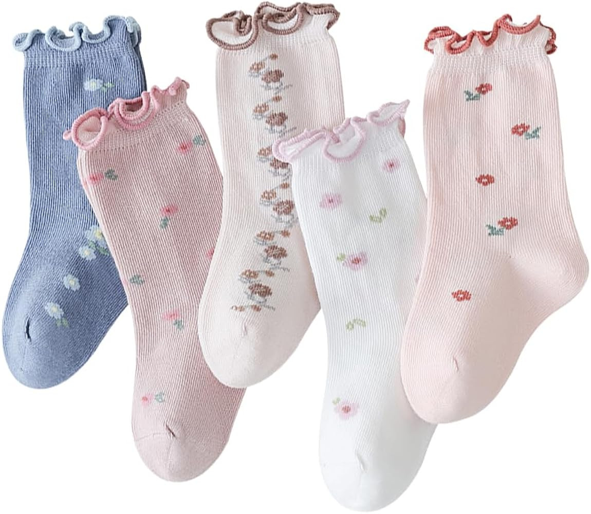 Toddler Floral Socks Girls Ruffle Frilly Princess Dress Socks for Baby Little Kids | Amazon (US)