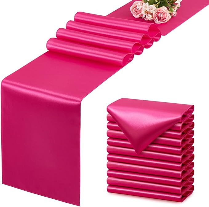 Hot Pink Table Runner 12x108 Inches Long, Satin Silk-Like Smooth Table Decor for Wedding Birthday... | Amazon (US)