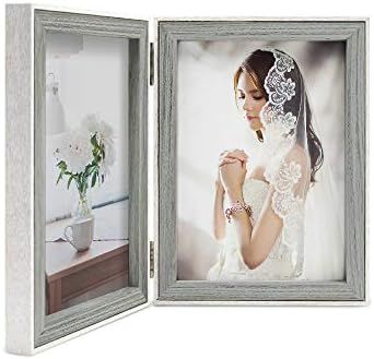 Afuly 5x7 Double Picture Frame Grey Wooden Hinged Photo Frames with White Thin Liner Vertically T... | Amazon (US)