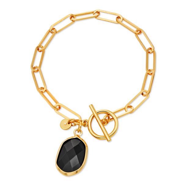 Scoop 14K Gold Flash-Plated Paper Link Chain Toggle Bracelet with Genuine Stone Charm | Walmart (US)