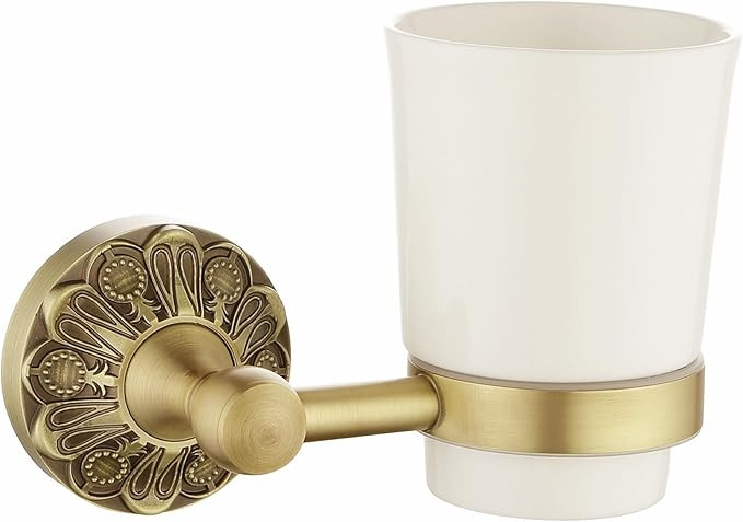 Antique Brass Toothbrush Holder, Wall Mounted Bathroom Tumbler Cup Set, Vintage Gold Decorative B... | Amazon (US)