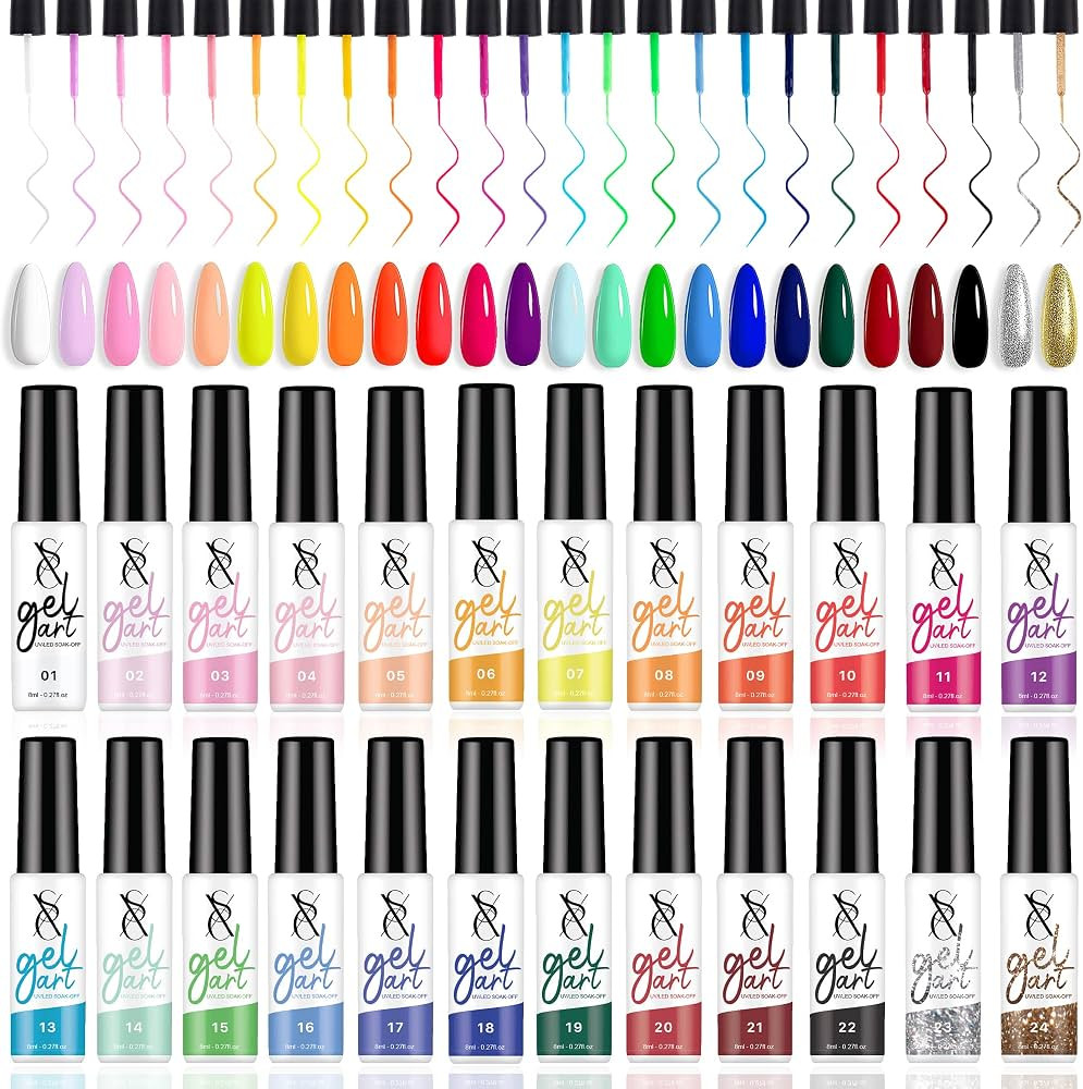 SXC Cosmetics 24-Color Gel Liner Set for Nail Art - With Built-in Thin Brush for Swirl Nail Desig... | Amazon (US)