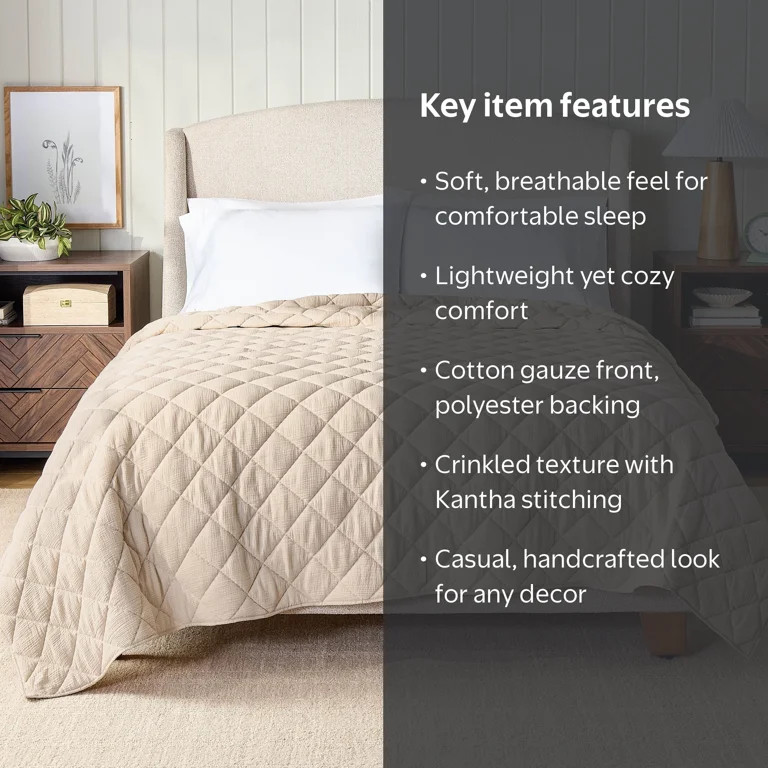 Better Homes & Gardens Diamond Gauze Quilt, Full/Queen, Beige | Walmart (US)