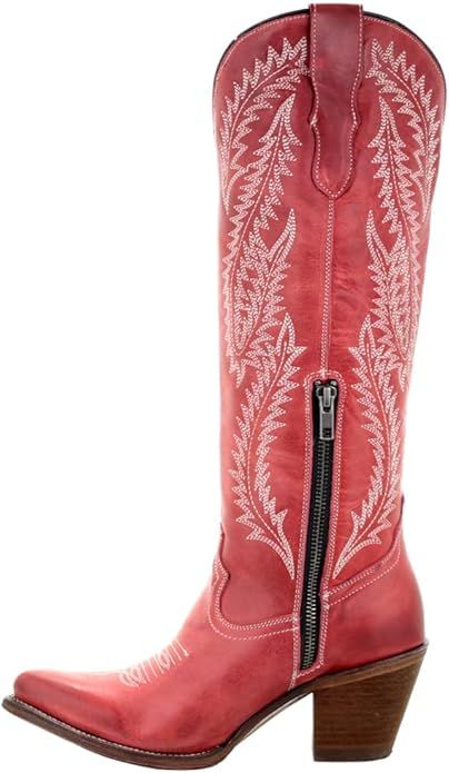 Corral Boots Women's Embroidery Tall Top Snip Toe Western Cowgirl Style Leather Boots | Amazon (US)