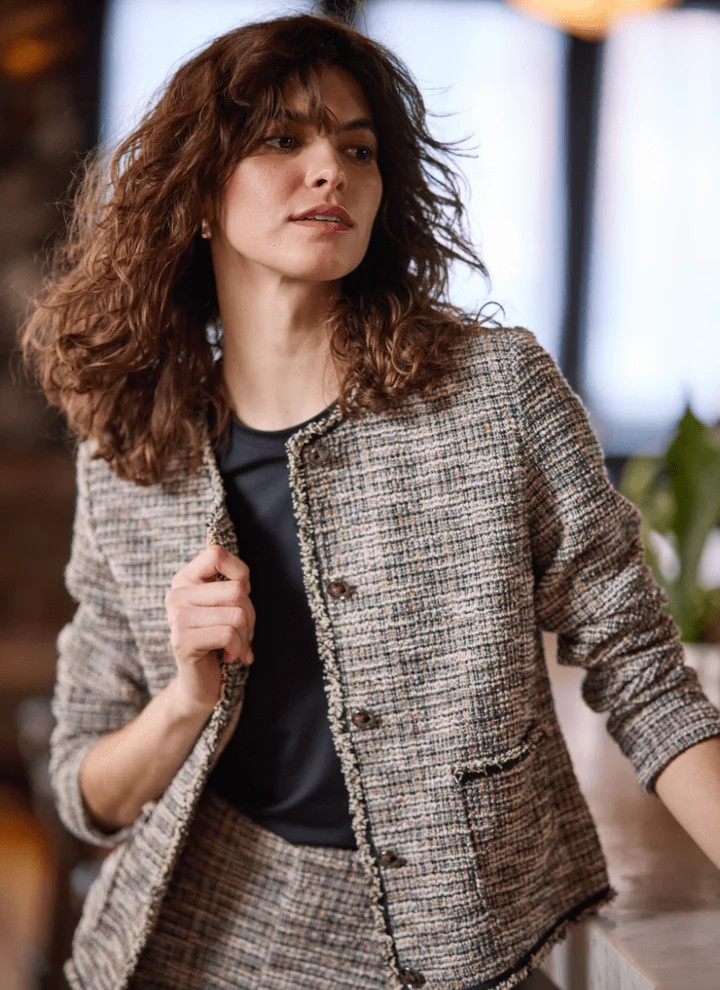 Charlotte Collarless St Tweed Jacket | Lysse NY