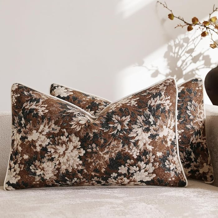 DEZENE Pack of 2 Vintage Floral Pillow Covers 12x20 Boho Farmhouse Accents Chenille Rectangular L... | Amazon (US)