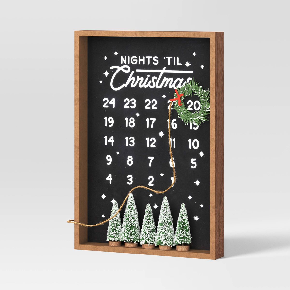 14" Wood 'Nights 'Til Christmas' Advent Calendar with Wreath Counter Black/White - Wondershop™ | Target